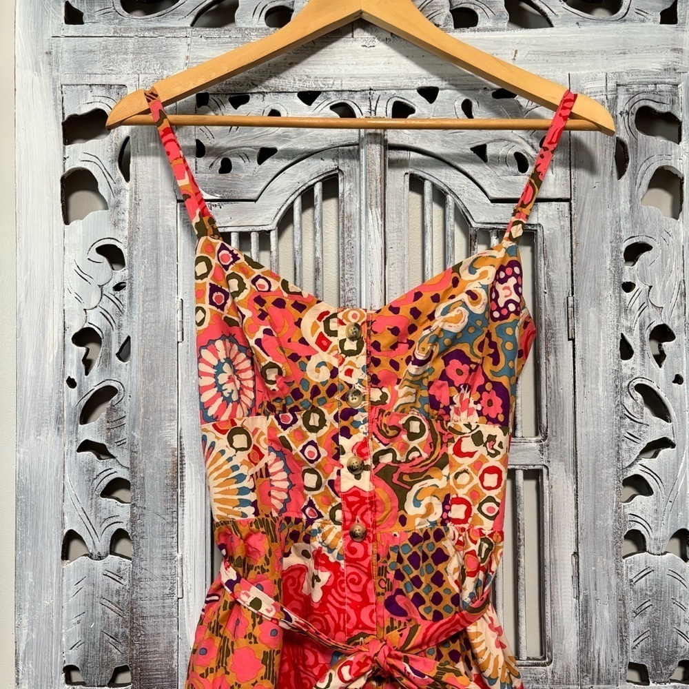J. Crew Pink Cotton Classic Button Front Poplin Paisley Tie Waist Sundress NWOT - Picture 8 of 14